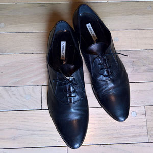 New Black Leather Lace up oxford women shoes